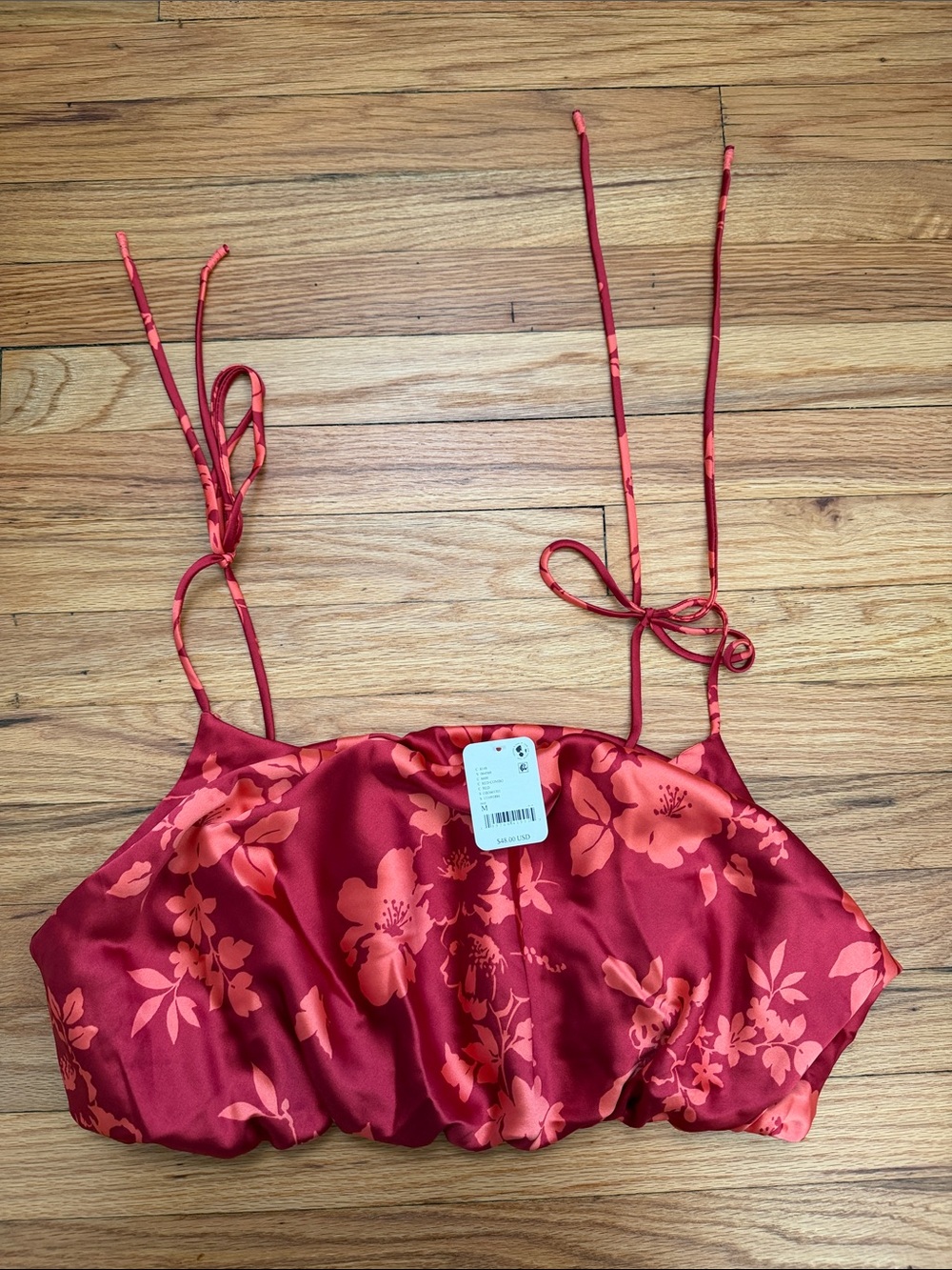 Intimately Free People Floral Tie-Strap Crop Top in Red & Pink Size Medium NWT
